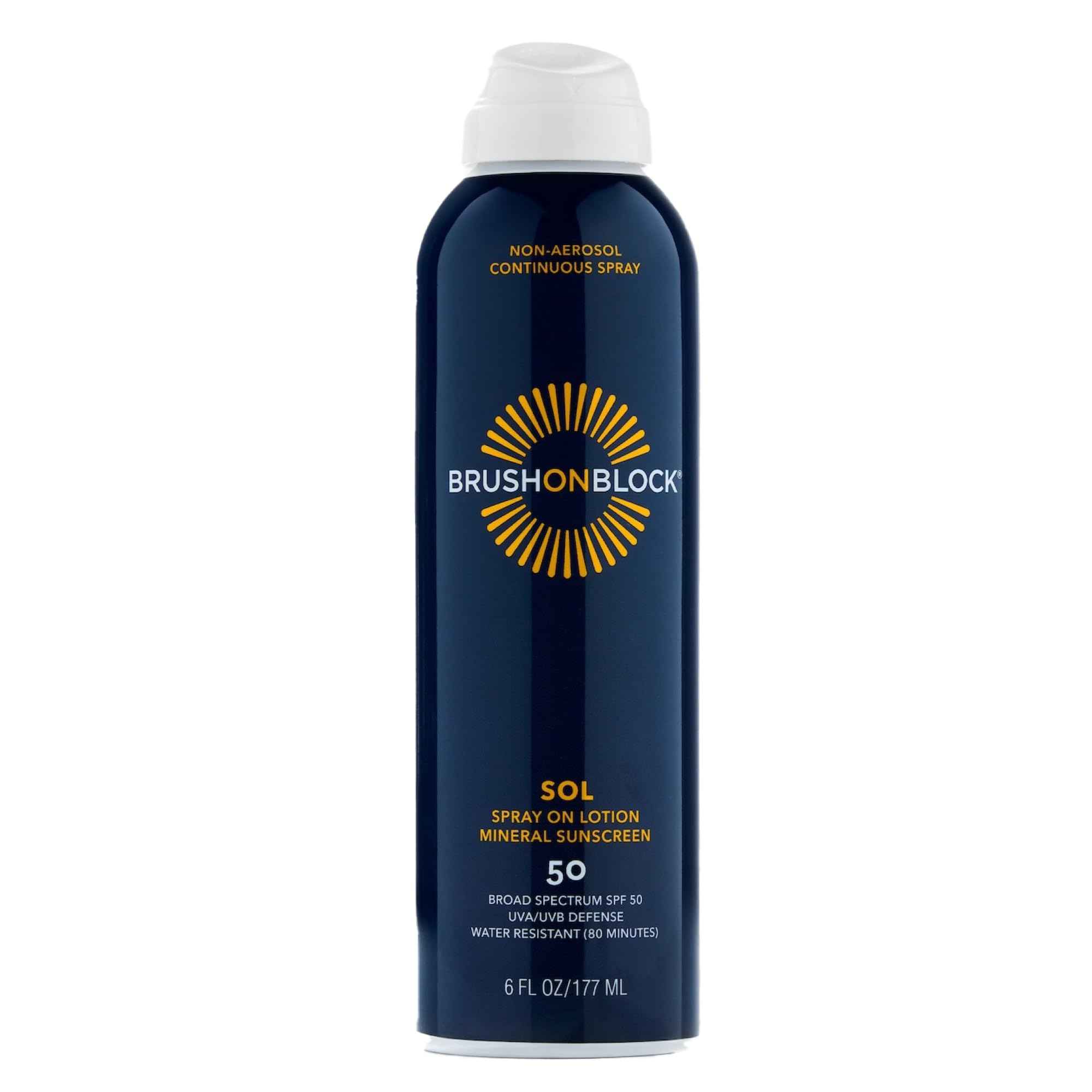 Brush On Block SOL SPF 50 Mineral Spray on Lotion Non Aerosol Continuous Spray Sunscreen Water Resistant Reef