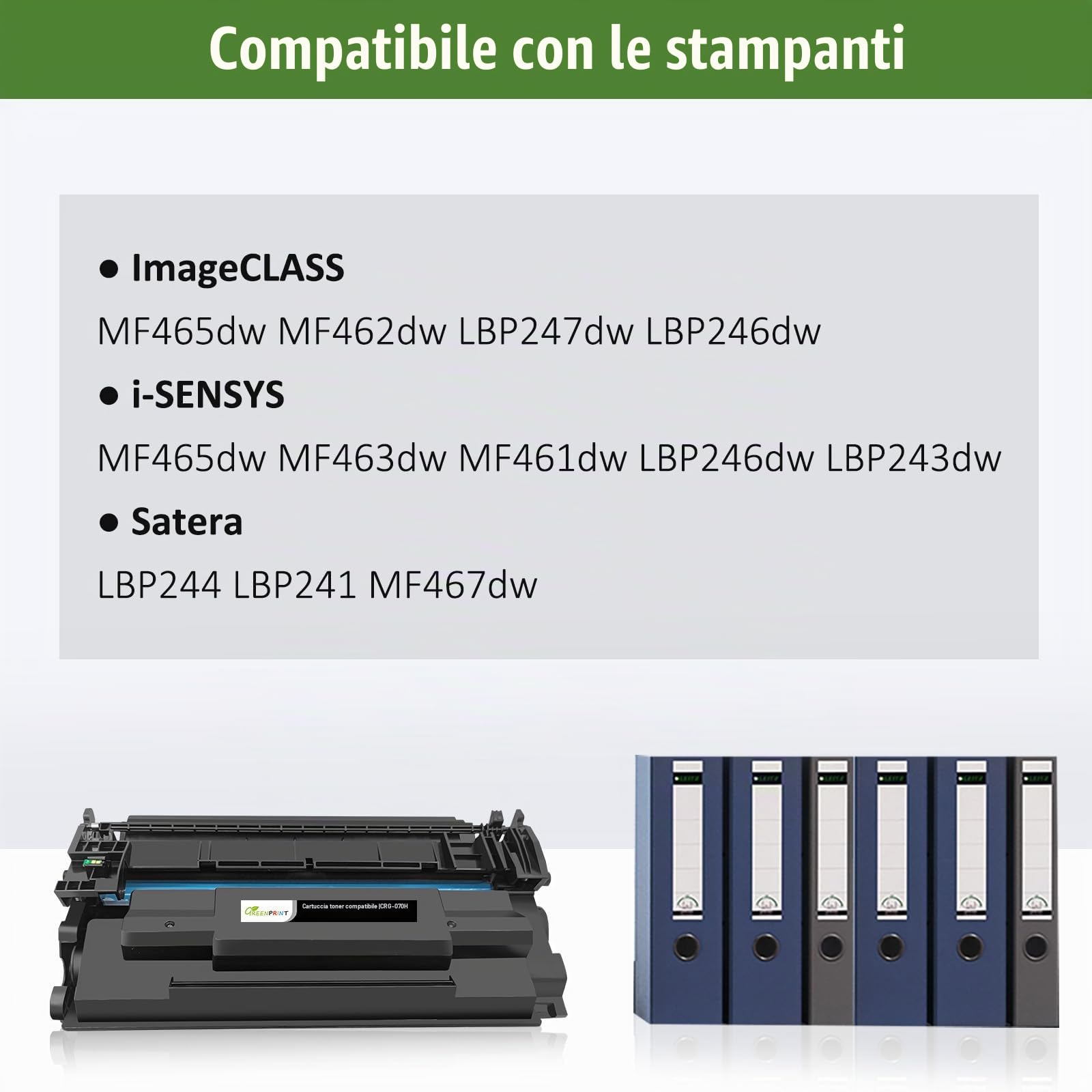 GREENPRINT 070H CRG-070H CRG070H ( 070 CRG-070 CRG070) Cartuccia Toner Compatibile 2 Nero Alta Capacità 10200 Pagine per Canon i-SENSYS MF465dw MF463dw MF461dw LBP246dw LBP243dw Stampanti