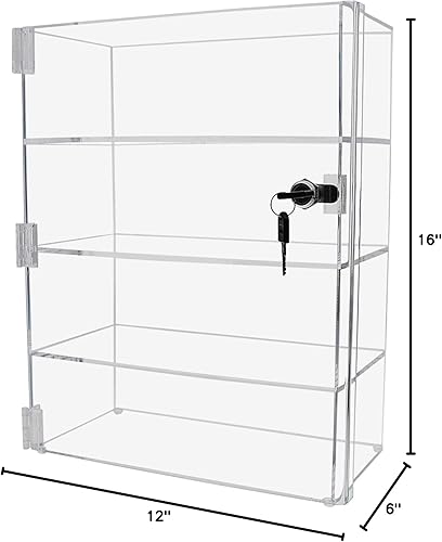 Miniatura 2 de Marketing Holders Armario vertical de acrílico con cerradura con llaves de 12 x 6 x 16 pulgadas, armario alto transparente para encimera, una pieza,