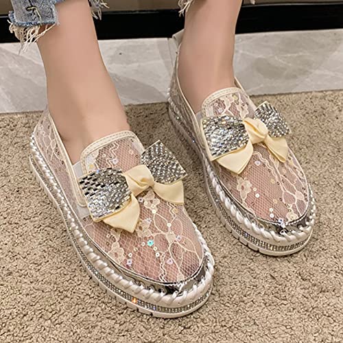 Image of BlackeEight Women's Platform Rhinestones Glitter Sneakers w /Cute Bow