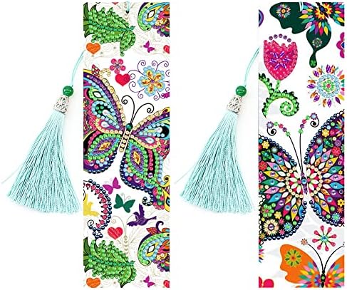 Gigicloud Diamond Bookmark, Delicate Lovely DIY Painting Bookmark 5d Diamond Painting Bookmarks Butterflies Flower Theme Beaded Bookmarks with Tassel for Adults Kids Craft Supplies,SQ27 Butterflies