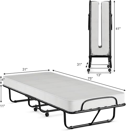 Miniatura 3 de Hysache - Cama plegable plegable con colchón de espuma viscoelástica de 4 pulgadas, cama plegable portátil para habitación de repuesto y oficina, 4