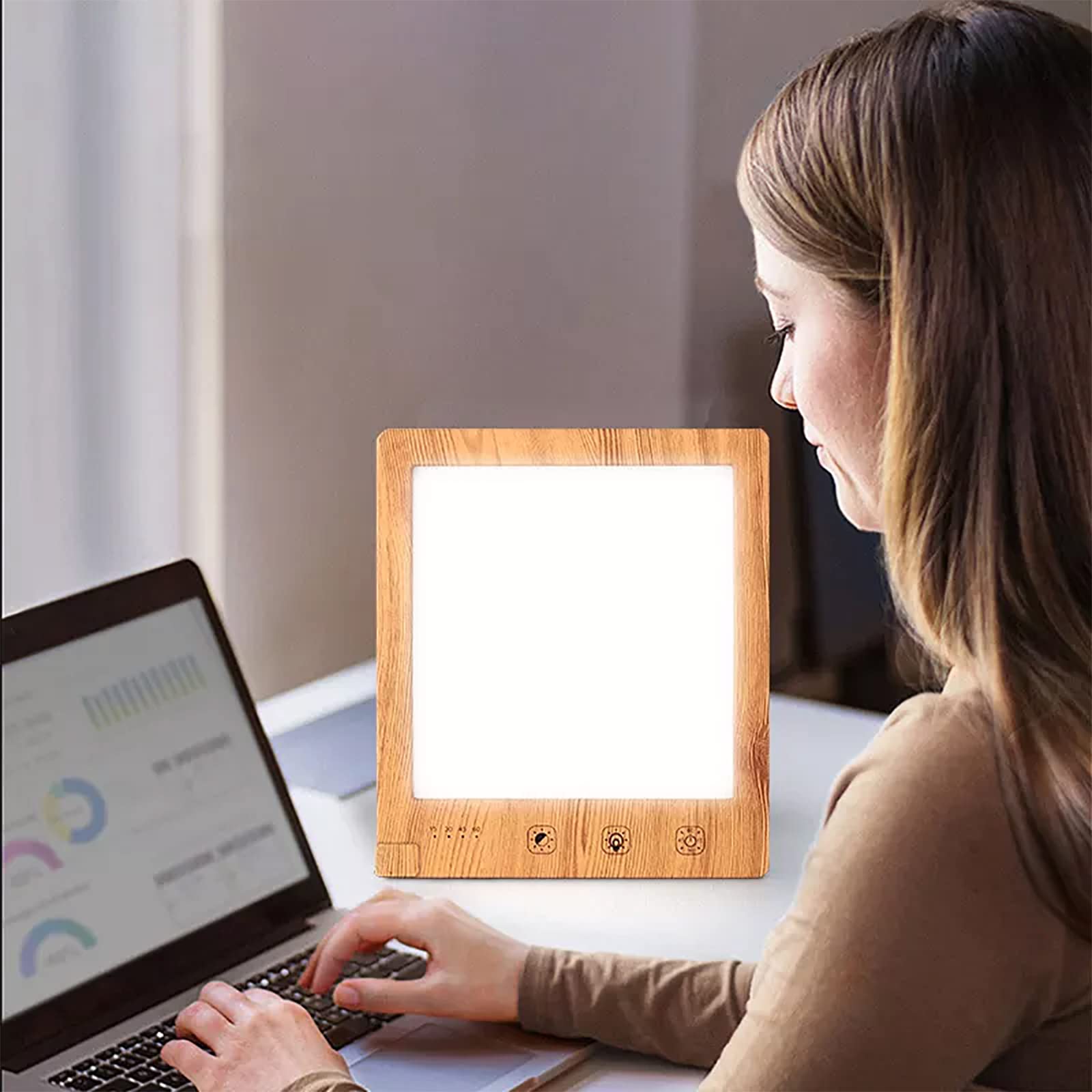 Lampe de luminothérapie optique, lampe à énergie solaire 10 000 Lux avec 2 700-6 500 K, 3 niveaux de température de couleur et 5 niveaux de gradation en continu, contrôle tactile, pour cadeau d'anni