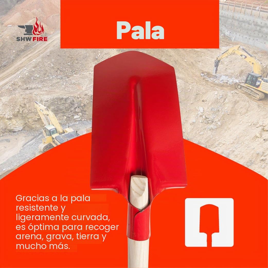SHW-FIRE Pala de trinchera de cable de 30 x 16 cm con protección contra golpes, acero especial resistente, mango largo de madera de fresno, ideal para zanjas estrechas, pala para drenaje y colocación