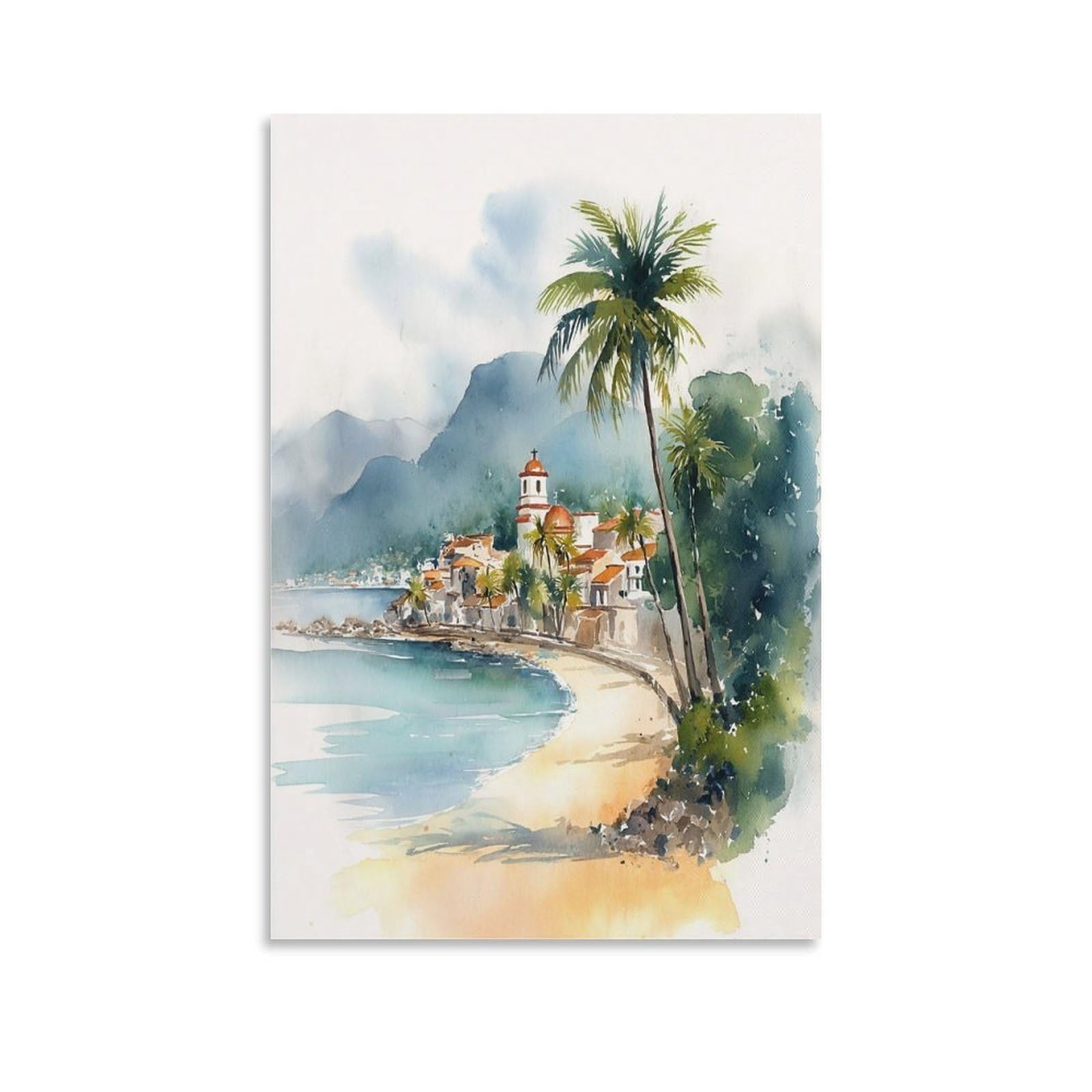 XWYMXZ Martinique Watercolor Caribbean 20x30inch(50x75cm) Vintage Travel Poster Watercolor Canvas Art