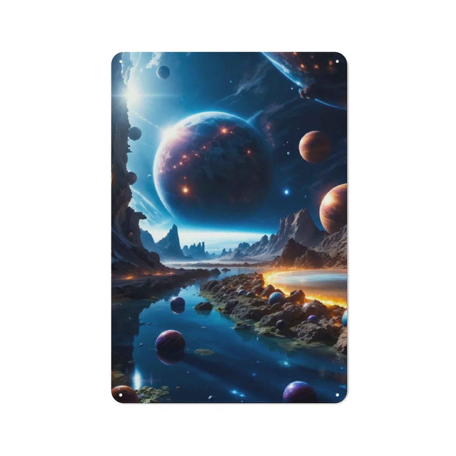 Junmoney Lakes And Planets Printed Metal Sign 30X20cm For Man Cave Or Games Room, Suited To Man Cave Decor Fans
