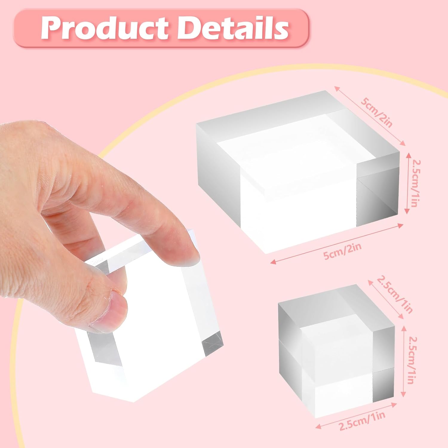 DIVINA VITAE 16 Pcs Acrylic Blocks for Display Acrylic Cubes Clear Base Stand Square Display Block Polished Jewelry Stand Ring Showcase Holder Base(2 x 2 x 1 Inch, 1 x 1 x 1 Inch)