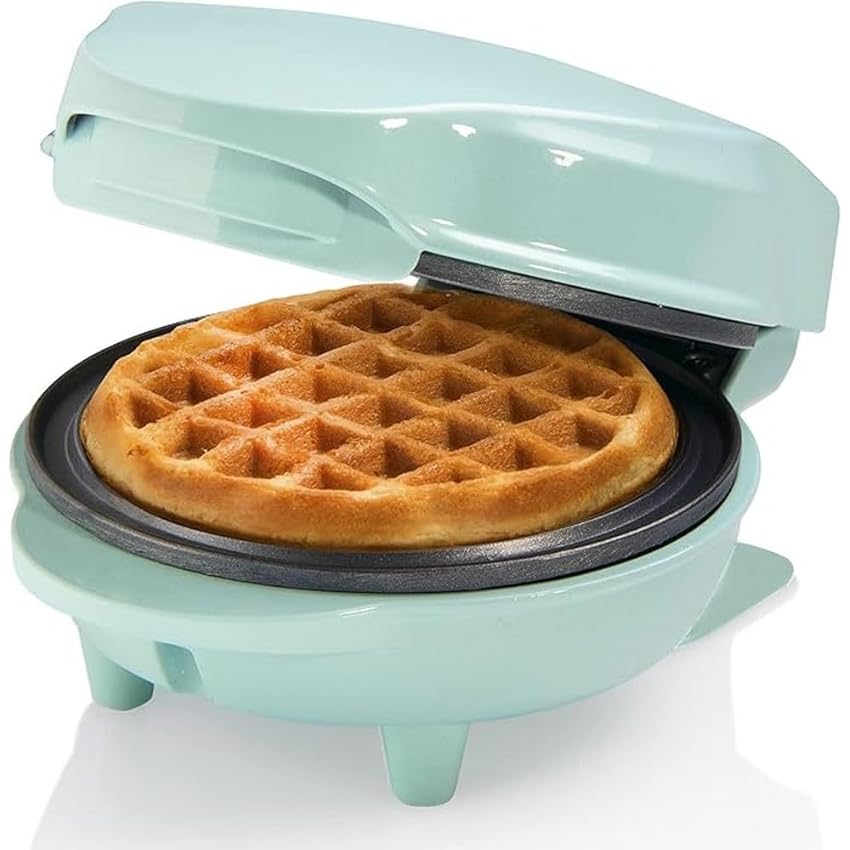 Bestron Waffle Maker, Piastra per waffel mini Ø10 cm, piccola macchina con rivestimento antiaderente, per compleanni di bambini, feste di famiglia, Pasqua o Natale, 550 watt, colore: verde