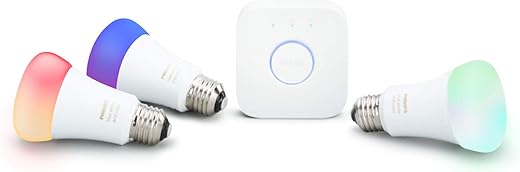PHILIPS Hue White and Color Ambiance LED Smart Light Bulb Starter Kit, 3 A19 Smart Bulbs and Hue Hub Compatible with Alexa, Apple HomeKit and Google Assistant (White)