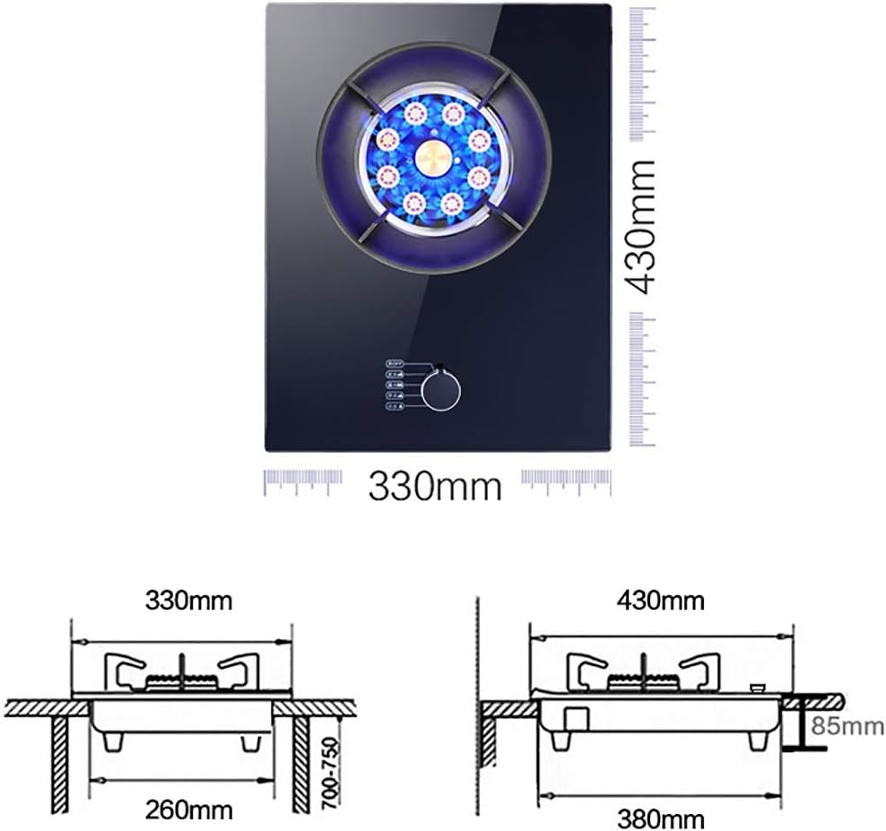 Burners Gas Hob Kitchen Hob,43cm Built-in Gas Cooktop,7.0KW Nine-cavity Fierce Fire，with Flame Failure Protection，Easy To Clean(LPG)