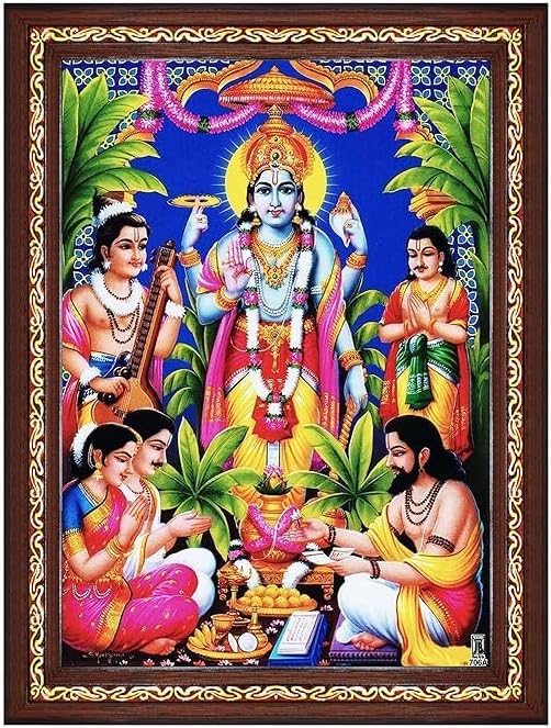 S.K Shri Satyanarayan Swamy Vishnu Avatar ji Giving blessing Photo Frame For Wall/Table/Pooja Room/Mandir Small Brown Photo Frame Without Glass (7 x 9 inches)