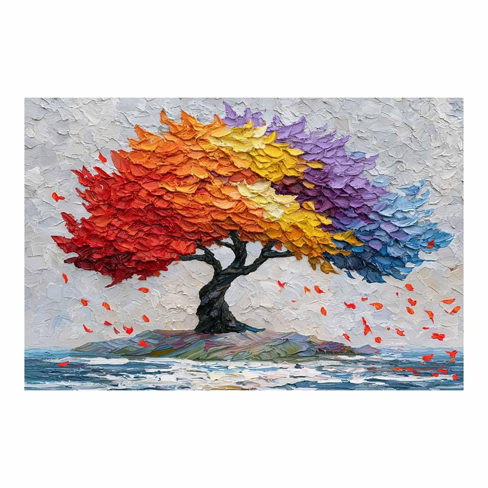 HOQIU Tree Of Life Wall Art Glowing Whites Tree canvas prints, nature wall art, for Bathroom Home Office Decor(Multicolor)-80x120cm Unframed
