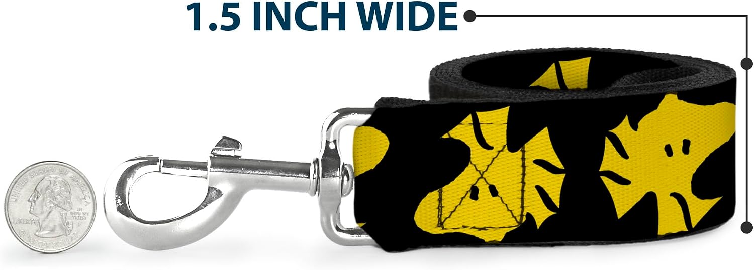 Peanuts Worldwide LLC Pet Leash, Dog Leash, Peanuts Woodstock Face Flip Black Yellow, 6 Feet Long 1.0 Inch Wide