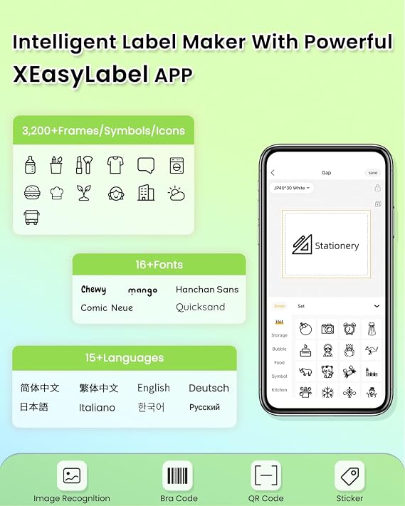 Label Maker Machine with Tape, HP6C Bluetooth Label Makers, Mini Labels Printer for Small Business, Portable Labeler Multiple Templates, Easy to Use, Fits Home, Office, School, Kitchen, Gift, White