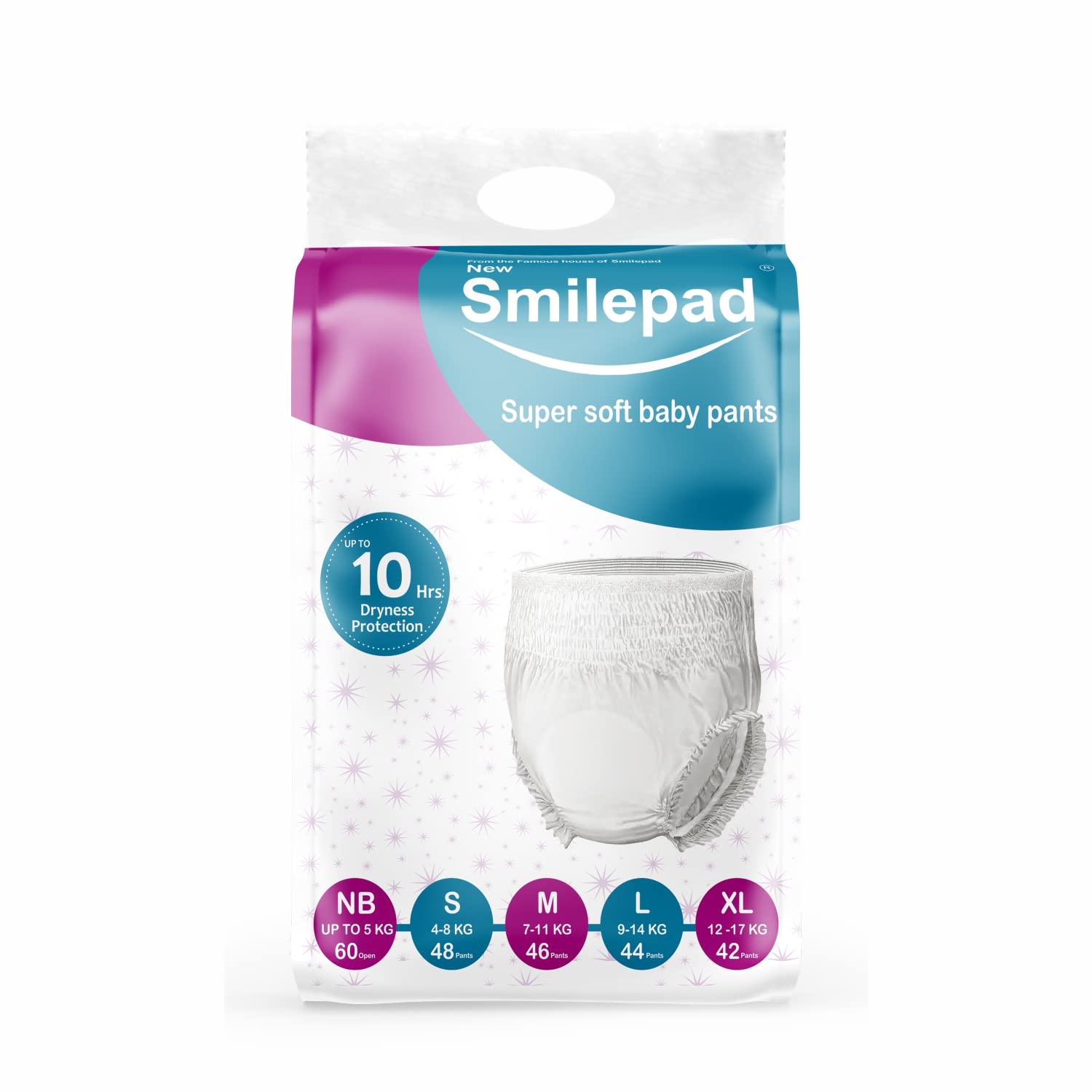 Smilepad Baby Open Diapers, New Born (XS) Cottony, Rash free, (up to 4.5Kg), Pack of 1 (60 Count)