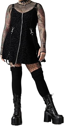 Killstar Feelin Purrty Black Skater Dress Leopard Zip Closure-XL