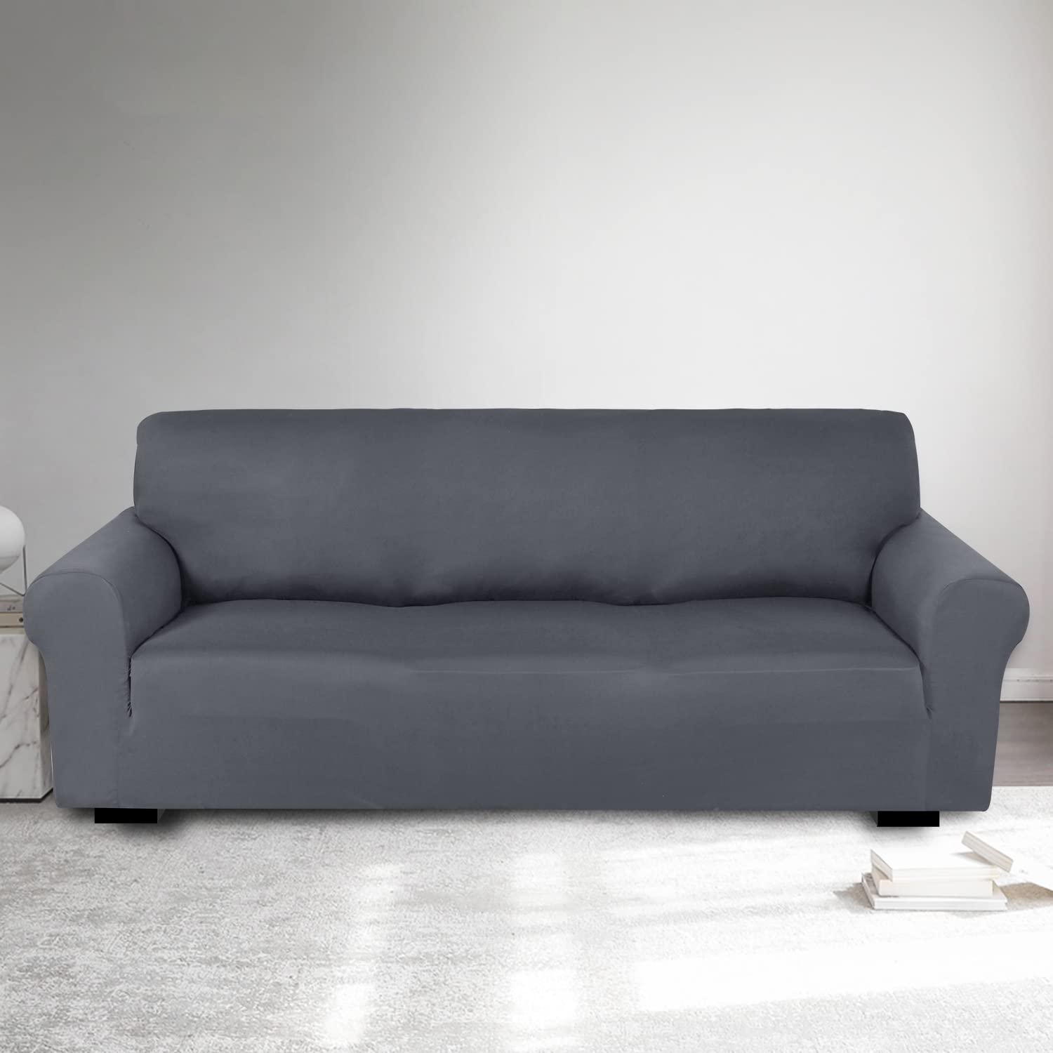 Housse de canapé extensible gris foncé | Revêtement 4 places lavable