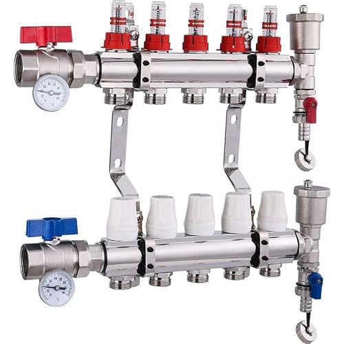 Nordic Tec warmtepompcycliverdeler met kogelkranen stroommeter Topmeter thermometer 5 warmtepompcycli (5 warmtepompcycli)