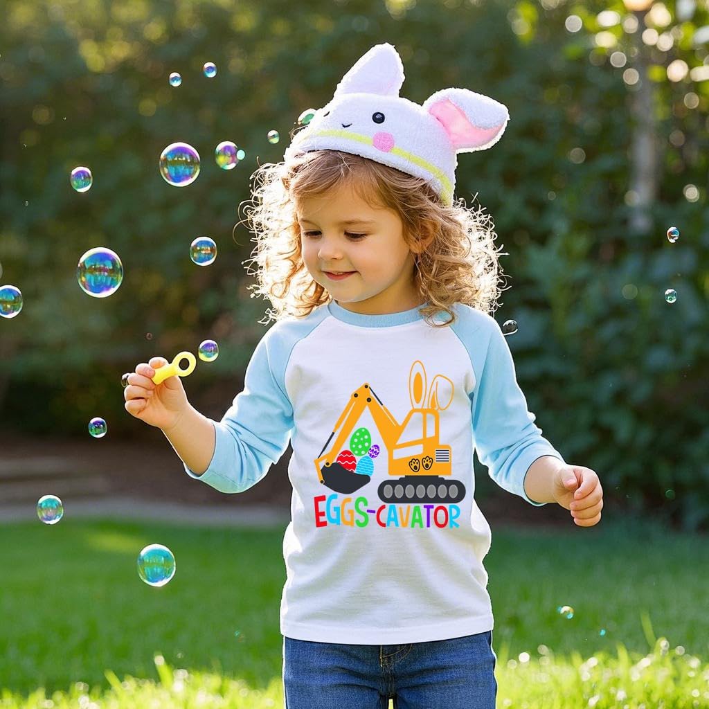 Easter Shirt for Boys Girls Toddler Baby Kids 3/4 Sleeve Shirts Raglan Shirt Bunny Eggs-Cavator T-Shirt 2-7T - Image 4