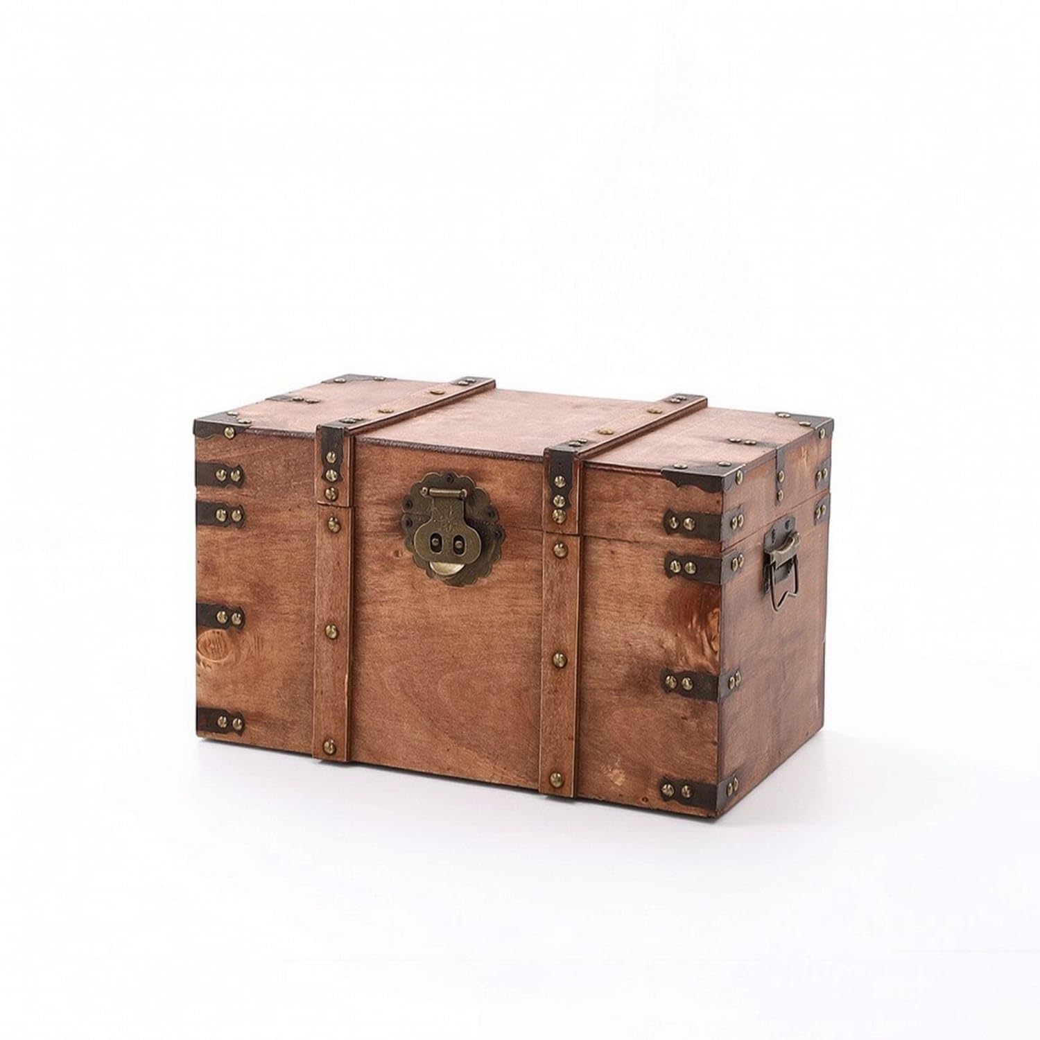 Vintage-Style Storage Trunk with Hinged Lid Antique-Inspired Wooden Trunk Decorative Storage Chest Rustic for Collectors, Photographers, Living Room, Escape Rooms, Cabins, Wood, M|Trunks &-image-29