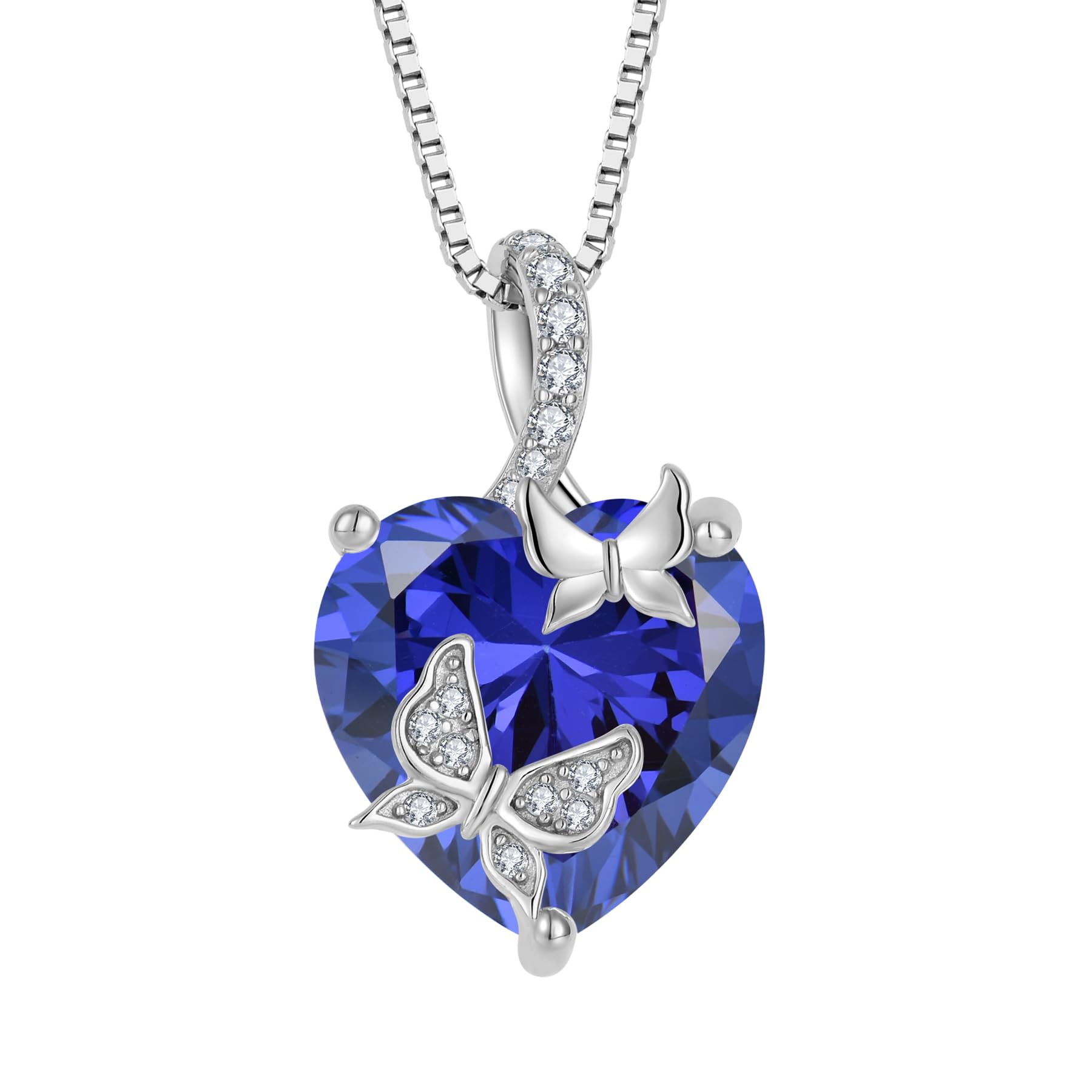 FJ Schmetterling Kette Damen 925 Sterling Silber Herz Geburtsstein Kette Anhänger Schmuck Geschenke für Frauen Mutter Freundin Mama