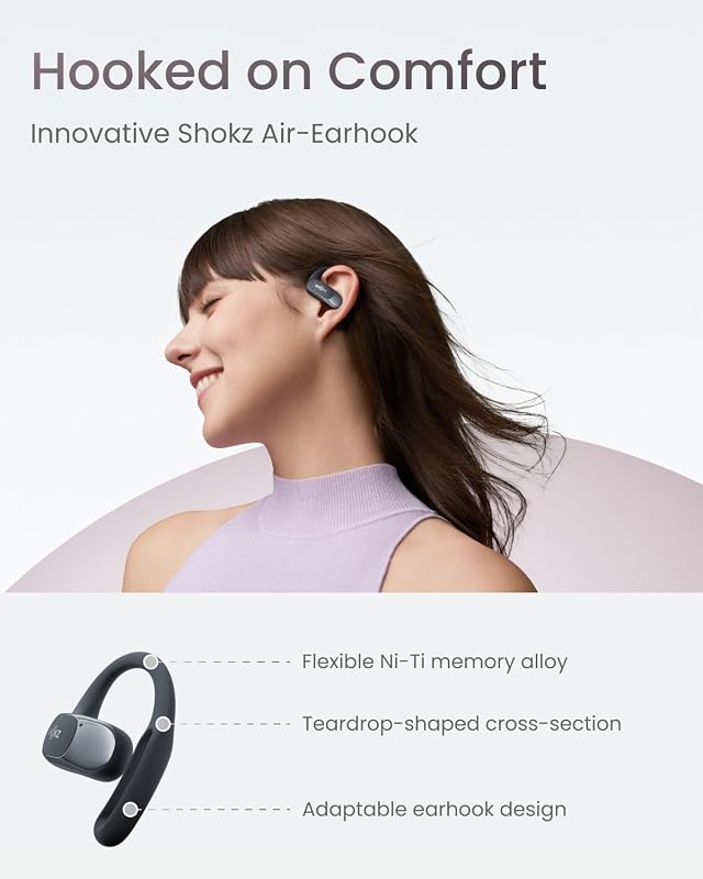 SHOKZ OpenFit Air - Open-Ear Headphones, True Wireless Earbuds, Water Resistant, Secure Earhooks for Daily Use, Black image 3