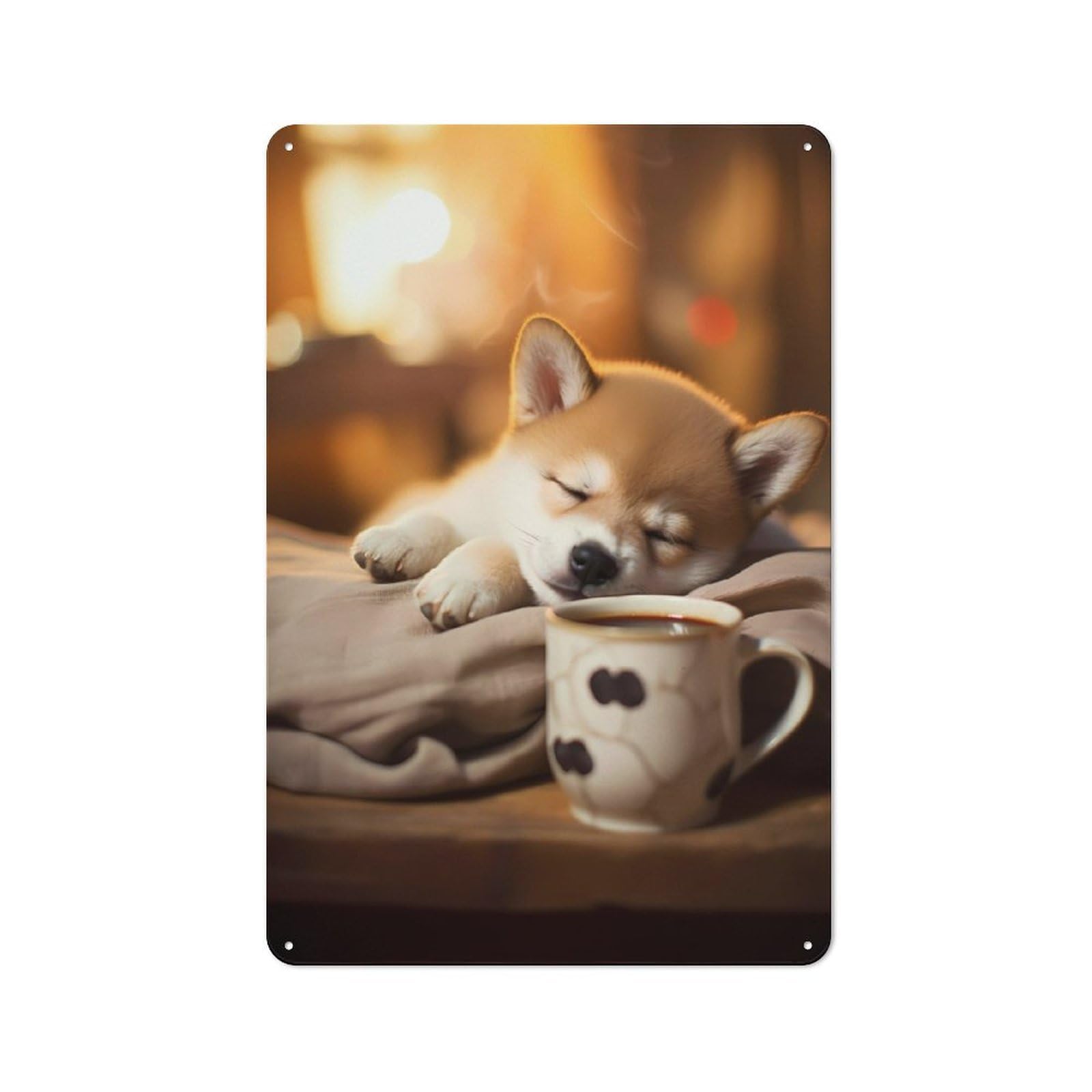 Junmoney Shiba Inu Coffee Dog Pup Simple Retro Metal Wall Plaque 30X20cm, Creative Space Decor For Office, Study, Studio Or Hallway