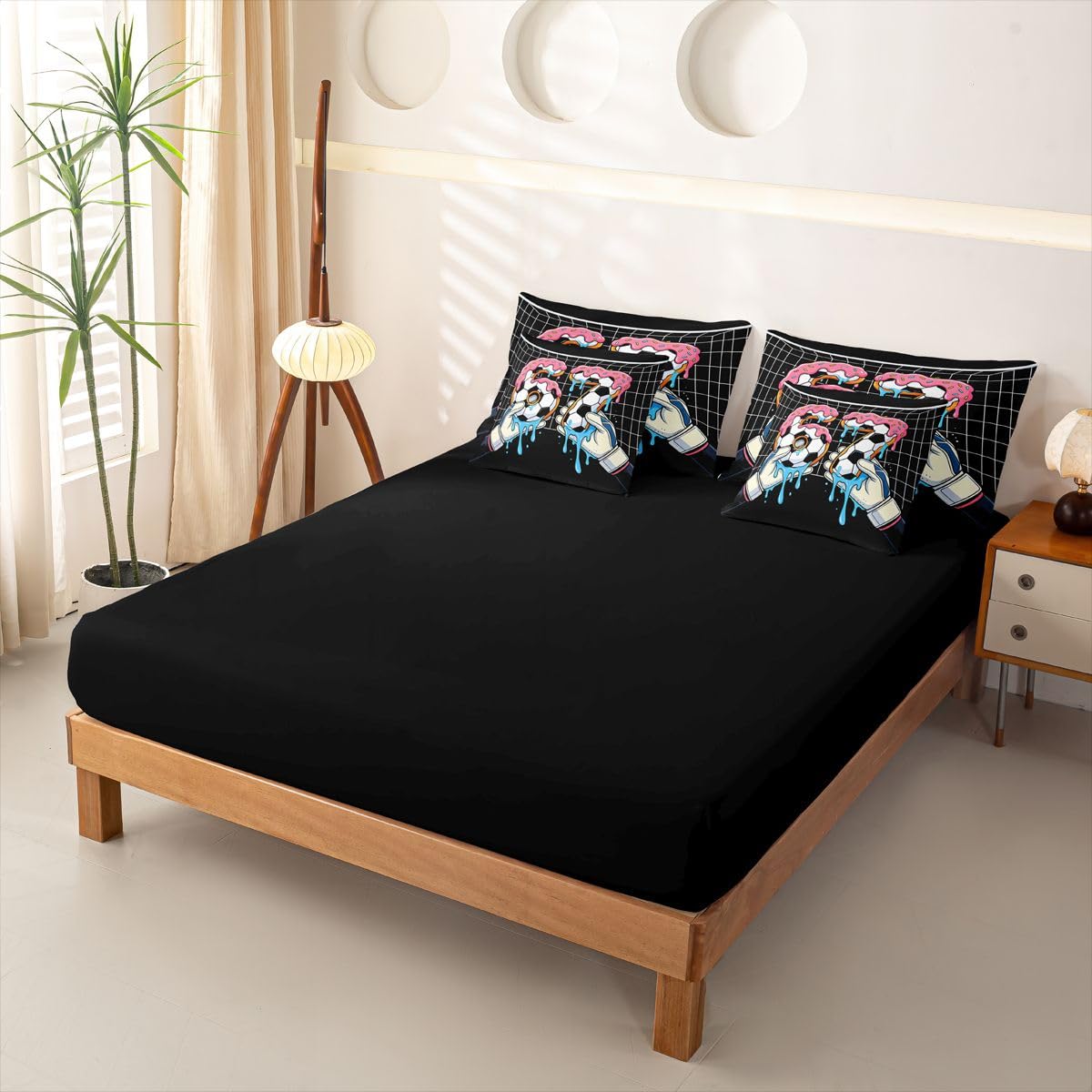 Loussiesd SIX SEVEN 6 7 Ice Cream Football Copripiumino Singolo 7 Pezzi Calcio Set di Biancheria da Letto per Bambini Ragazzi Ragazze Dolce Dessert Bed in a Bag con Copripiumino, Lenzuola, Federe
