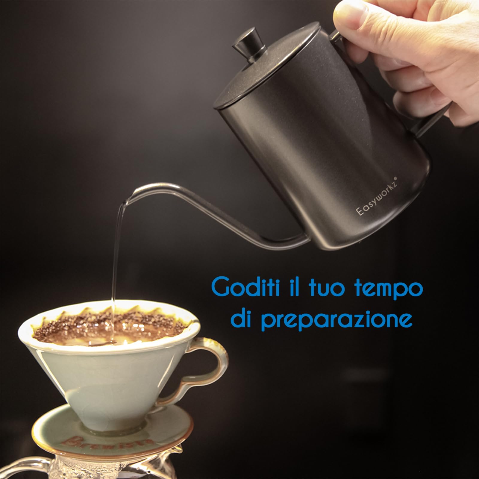 Easyworkz Gage Gooseneck Pour Over Coffee Kettle 600ml con termometro Caffettiera in acciaio inossidabile 304 con beccuccio lungo e stretto Bollitore a goccia manuale