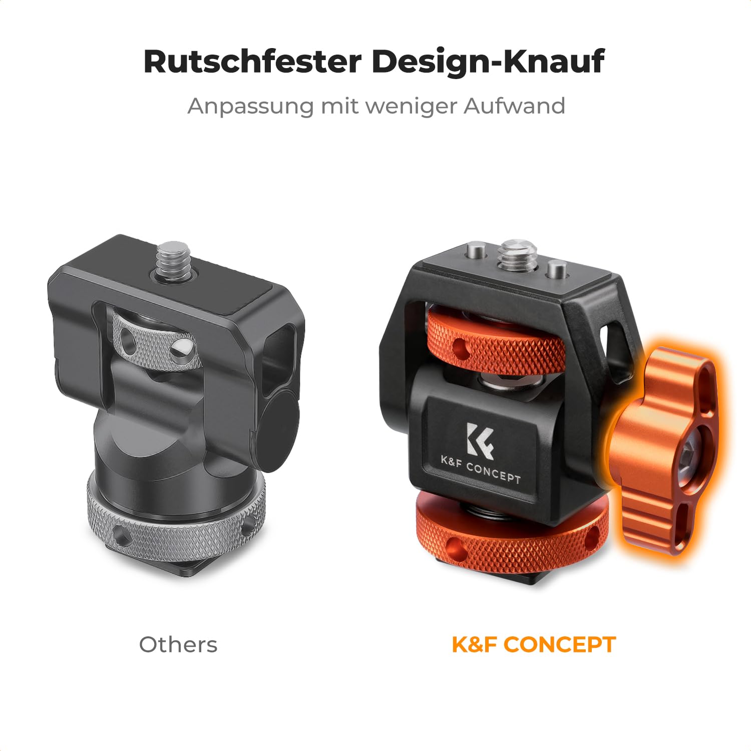 K&F Concept Kamera Monitor Mount mit Kaltschuhadapter, Verstellbarer Monitor Mount halterung, 360° drehbar und 180° neigbar, mit Rändelschraube, Anti-Twist-Design, für blitzschuhadapter und Cage Käfig