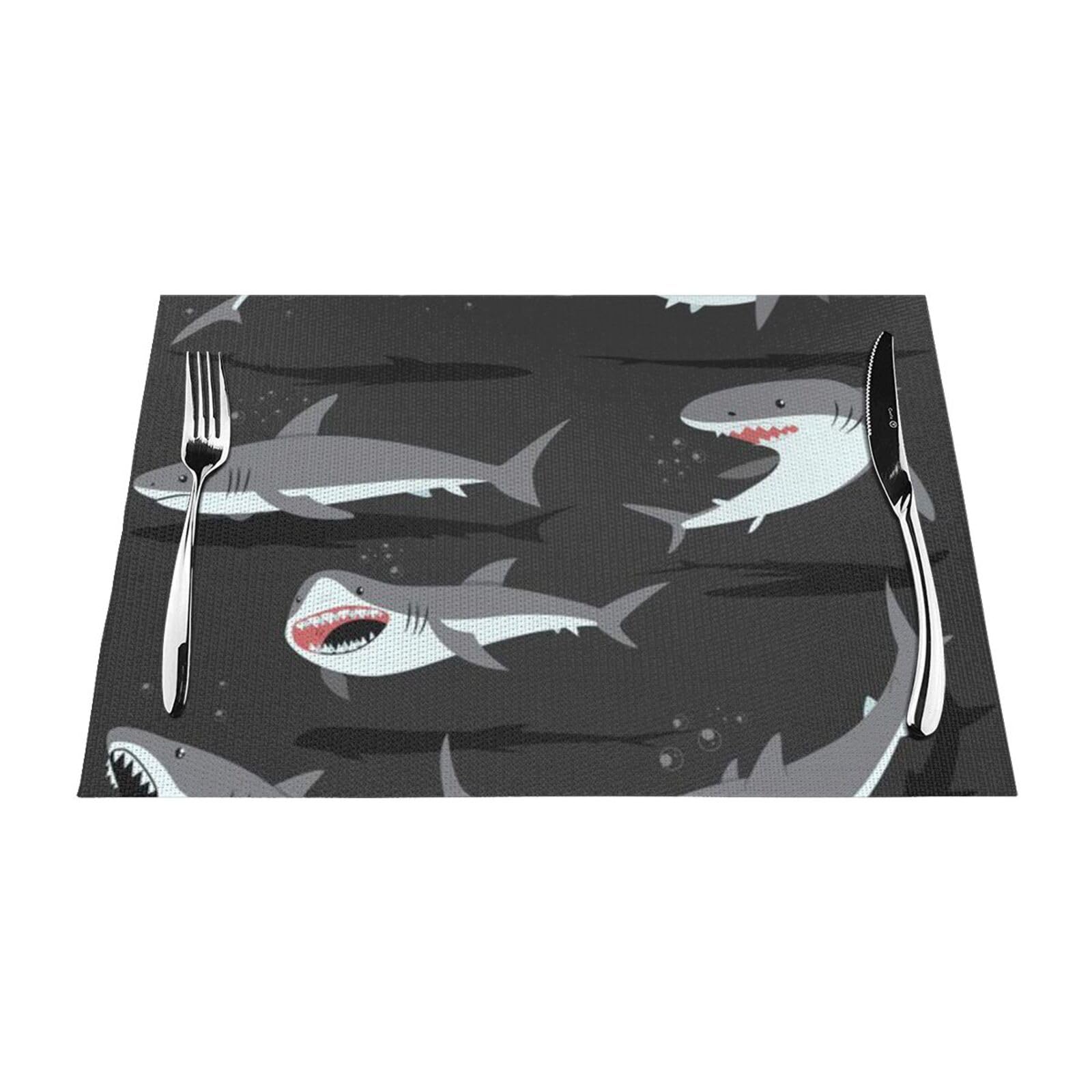 PVC Placemat Set of 6 PCS, 45x30 CM, Fish Printed Non-Slip Heat Resistant Place Mats for Kitchen Dining Table Indoor Outdoor