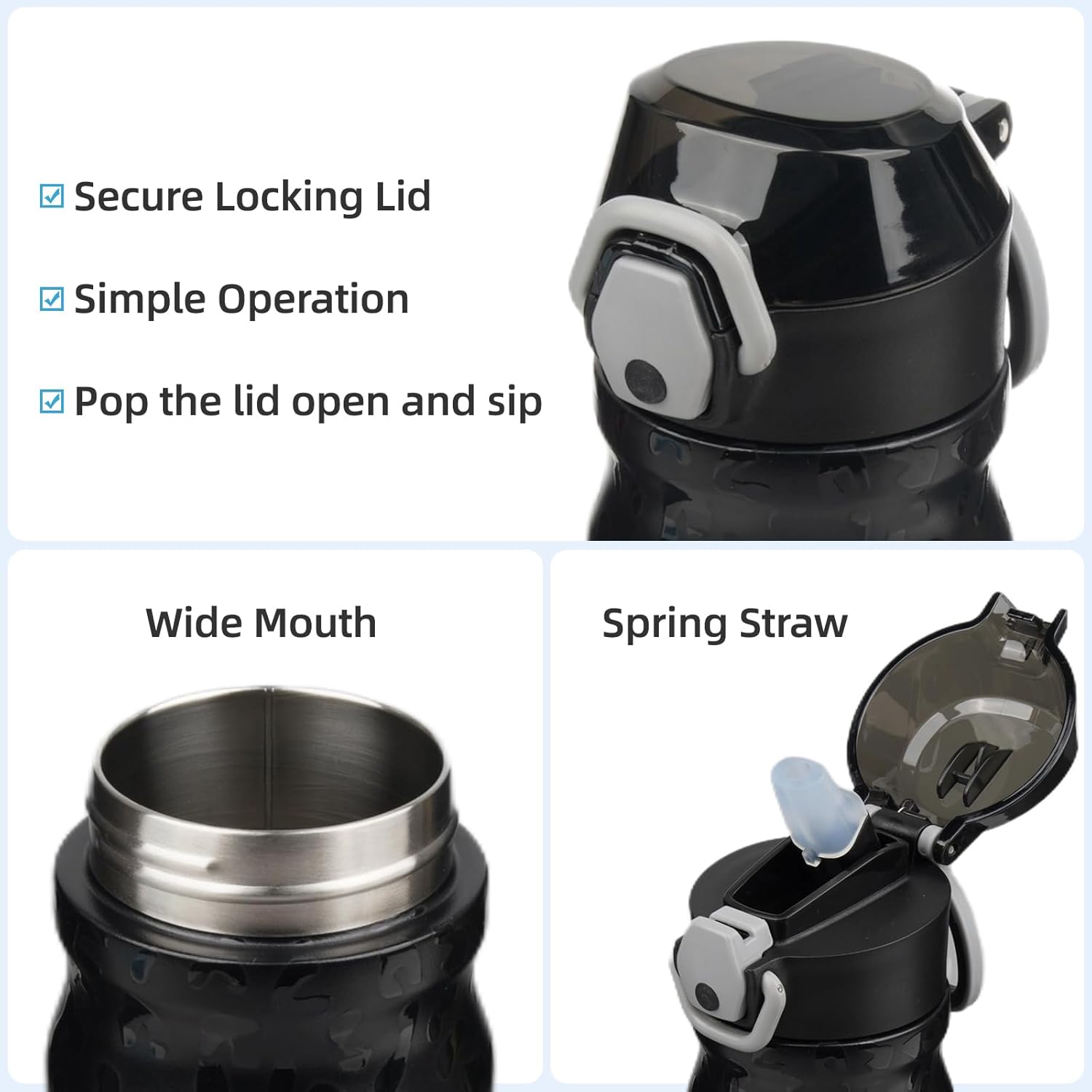 Insulated Water Bottle with Straw and Carry Loop,18 oz Stainless Steel Double Wall Vaccum Metal Water Flask with Leak-proof Lid,Black Leopard - Image 4