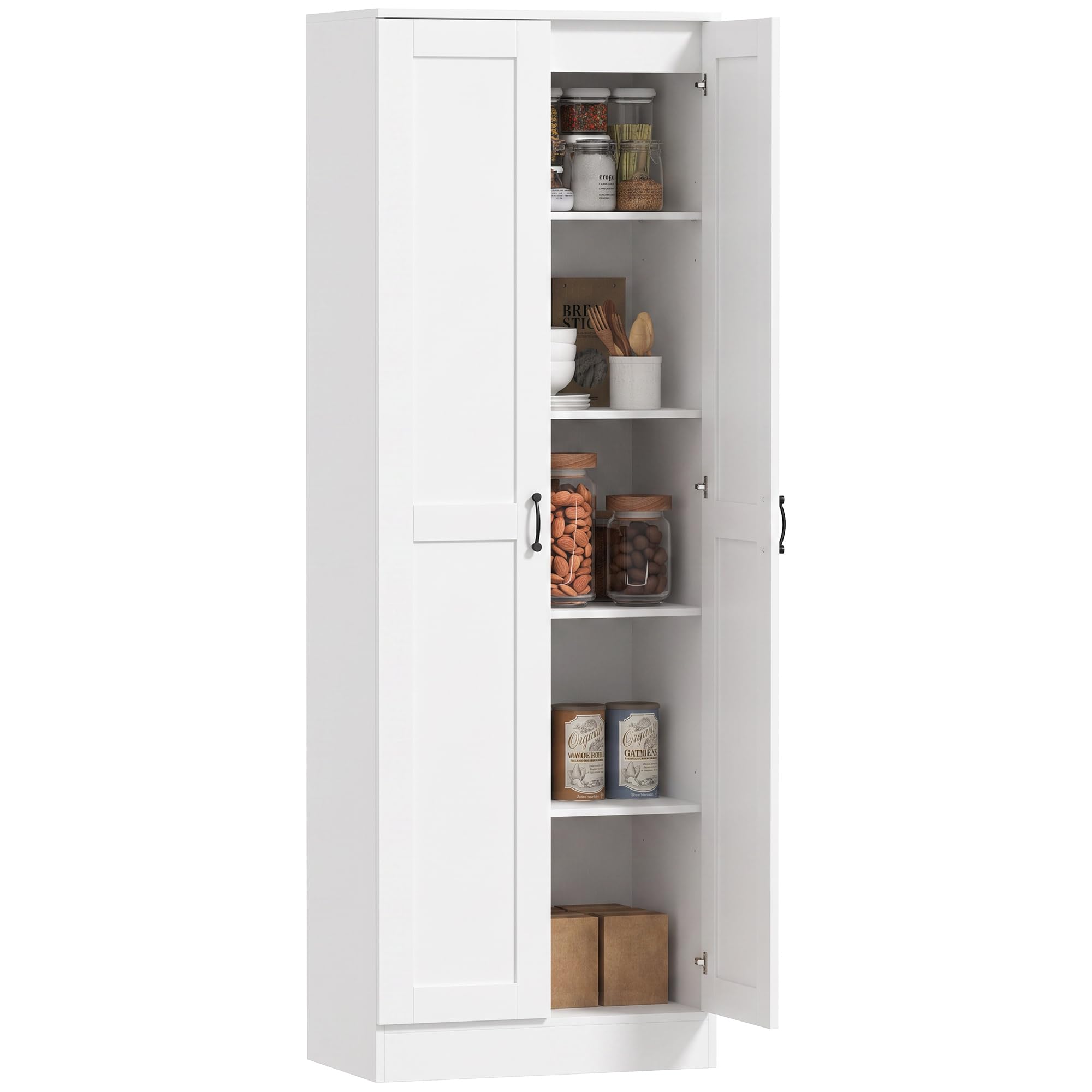 HOMCOM Küchenschrank 175 cm Vorratsschrank mit Soft-Close-Türen Weiß