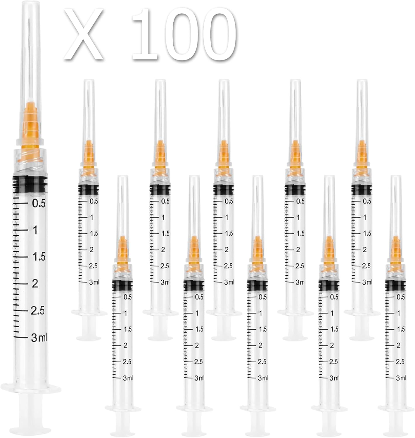 100 Pack Disposable 3ml Syringes with Needle 25G 1”, Sterile Luer Lock Syringe Individually Packaged for Labs, Liquid Measuring, Oil