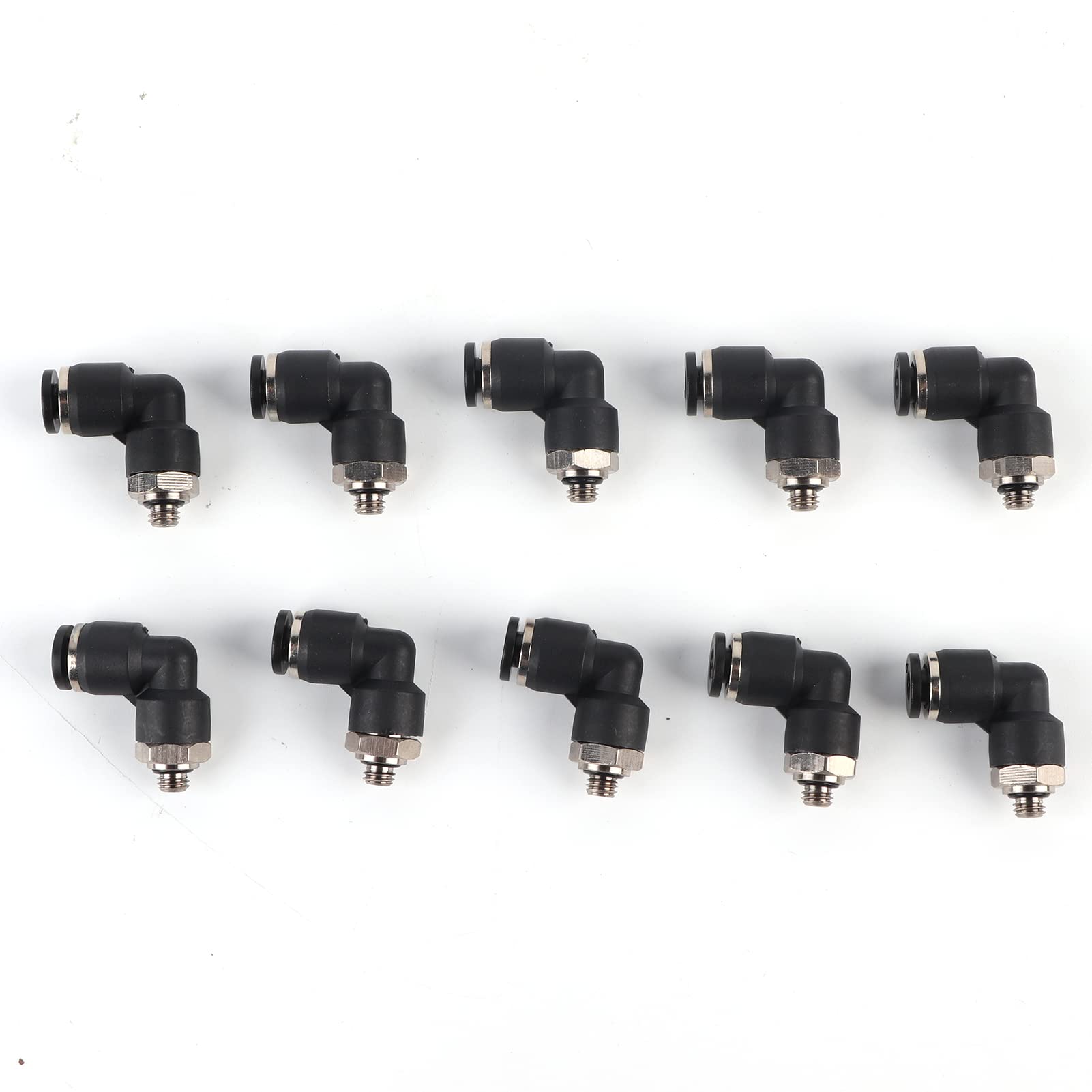 10 pezzi connettori pneumatici a forma di L, raccordi rapidi per tubi con filettatura esterna ad angolo retto e marcature di dimensione incise, accessori per compressori d’aria per (4-M5)