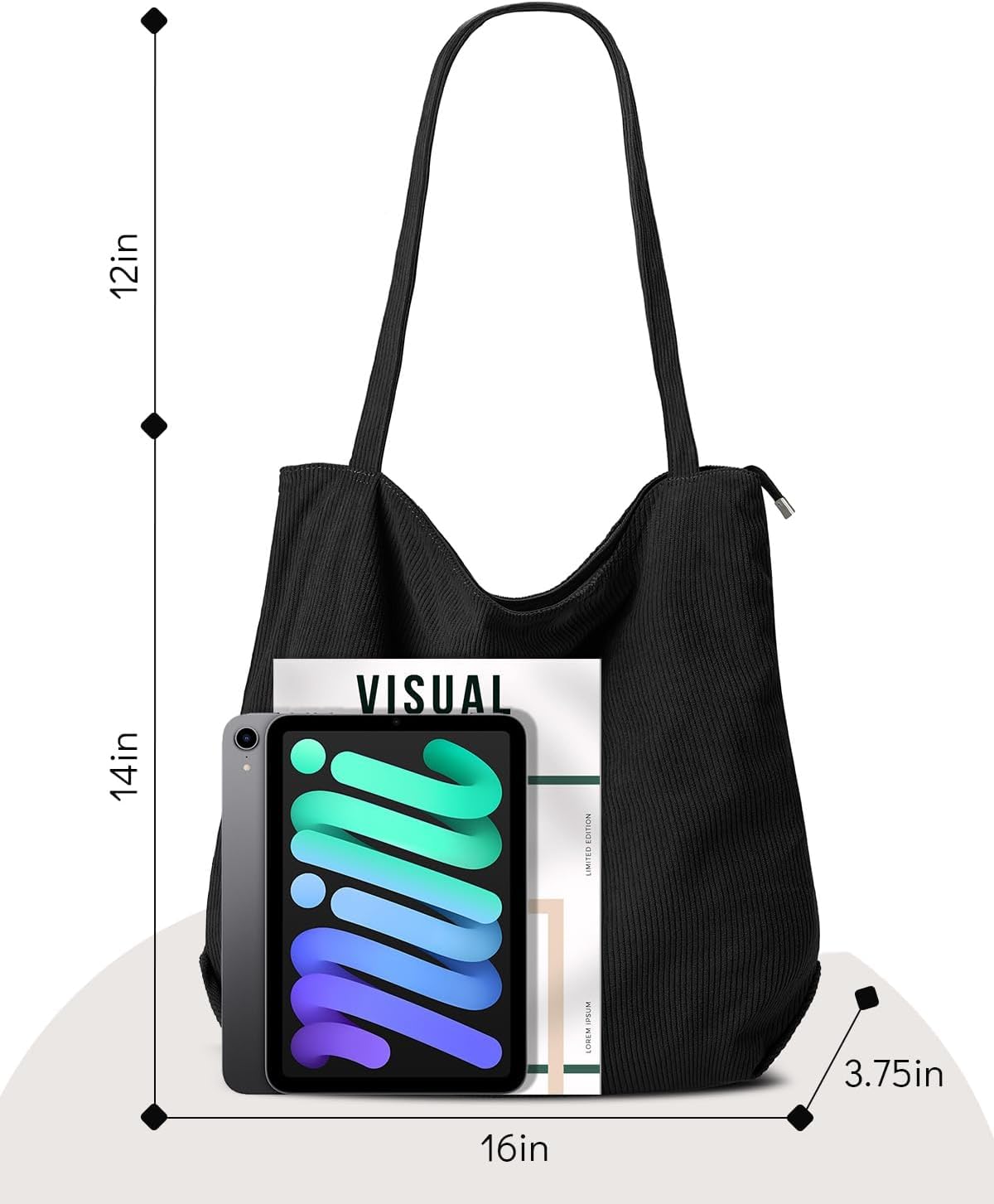 Iioscre Corduroy Tote Bag for Women,Hobo HandBags with Zipper,Large Capacity Casual Shoulder Handbags with Inner Pockets - Image 6