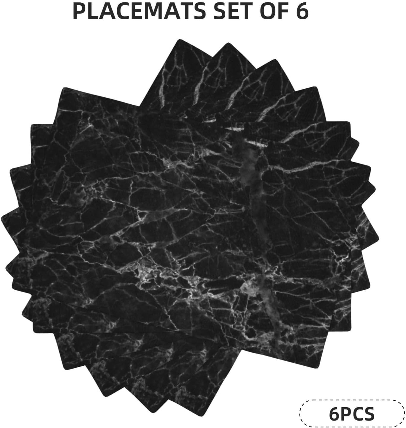 Black Glass Texture Marble Place Mat Set of 6 Pieces Heat-Resistant Tableware Mats Stain Anti-Skid Kitchen Table Decorative Placemats Suitable for Home Kitchen Dining