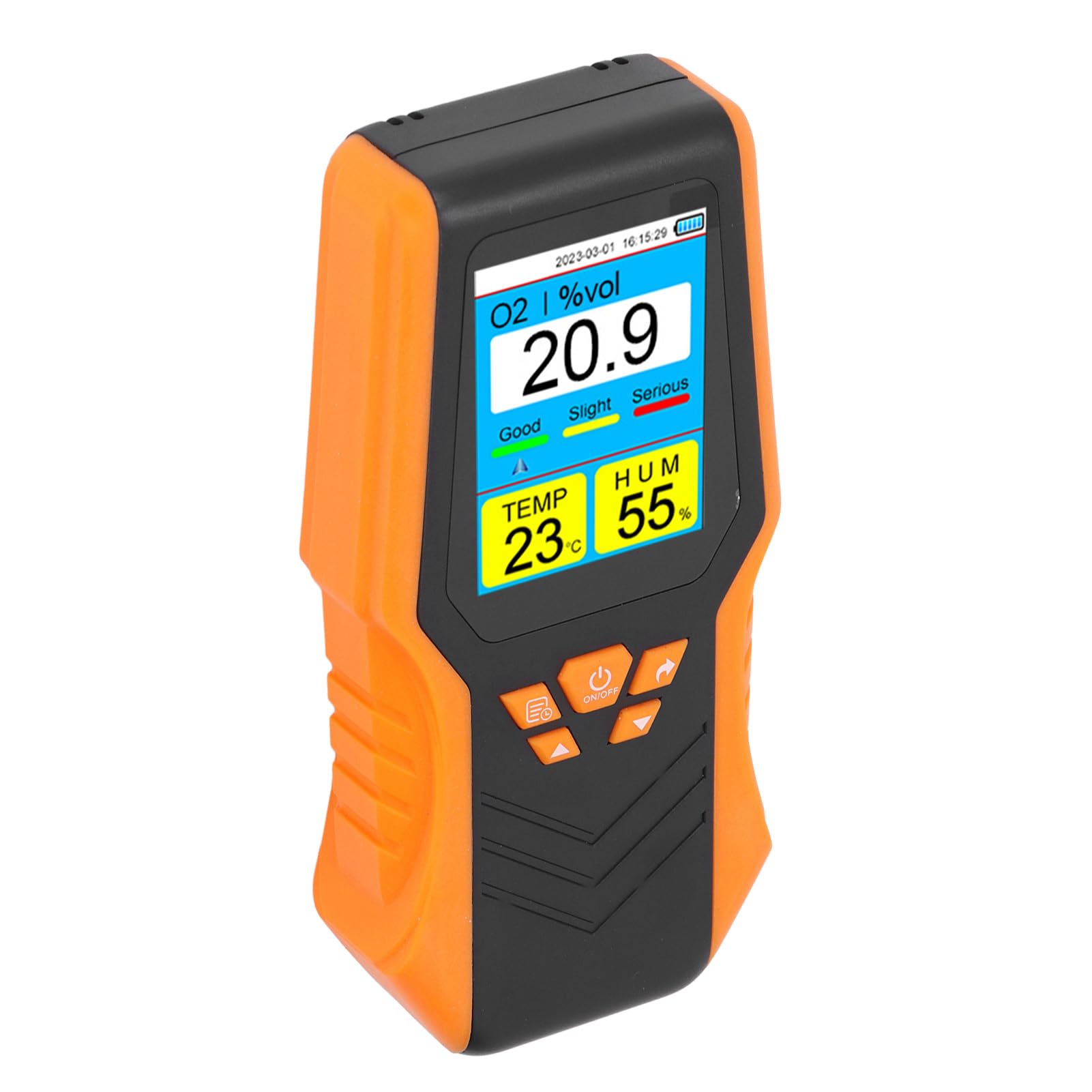 Detector de O2 Portátil, Medidor de Oxígeno con Pantalla LCD Retroiluminada, Rango de 0 a 30% Vol, Batería Recargable de 2000 MAh, Función de Alarma, para Interiores, Exteriores,