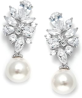 Bold Ivory Pearl Drop Bridal Earrings with Cubic Zirconia Crystals, Larg...