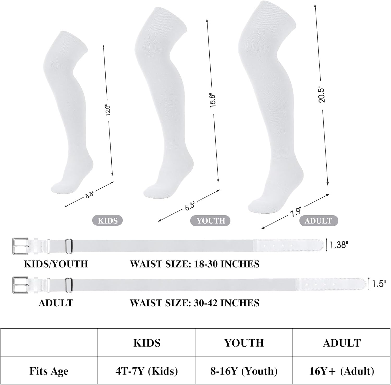 XZQTIVE Over the Knee Baseball Socks and Belt Combo Set for Youth Pink Softball Socks with Adjustable Belt - Image 2