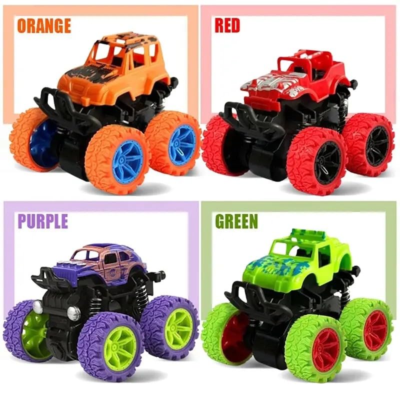 Image of 4x4 Mini Monster Truck Toy Pack of 4 - Friction Powered Push & Go Off-Road Vehicles for Kids Age 2-8 | 360 Drift Stunt Cars, Toy Trucks for Boys & Girls | Birthday Gift (Colors May Vary)