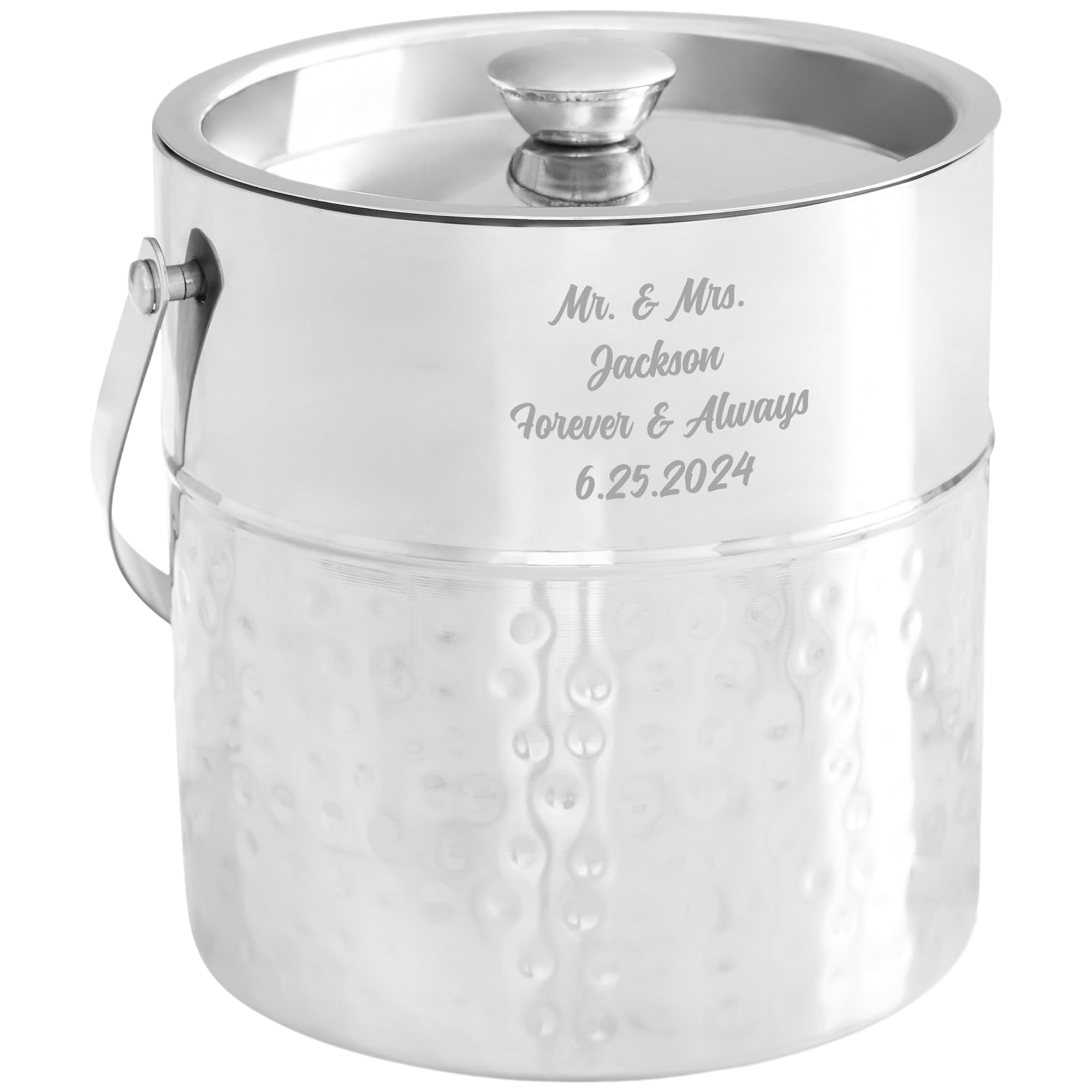 Personalization Universe Personalized Hammered Metal Ice Bucket with Lid – Perfect Housewarming, Wedding, and Engagement Gift – Stainless Steel, Double-Walled Insulated – 8