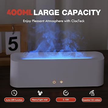 Flame Diffuser for Essential Oils, 400ml Large Fire Humidifier for Desk, Full-Color Adjustable, 30dB Quiet, Aroma Diffuser with Cool Mist, Desk Humidifier for Home,Office,Bedroom,Gift