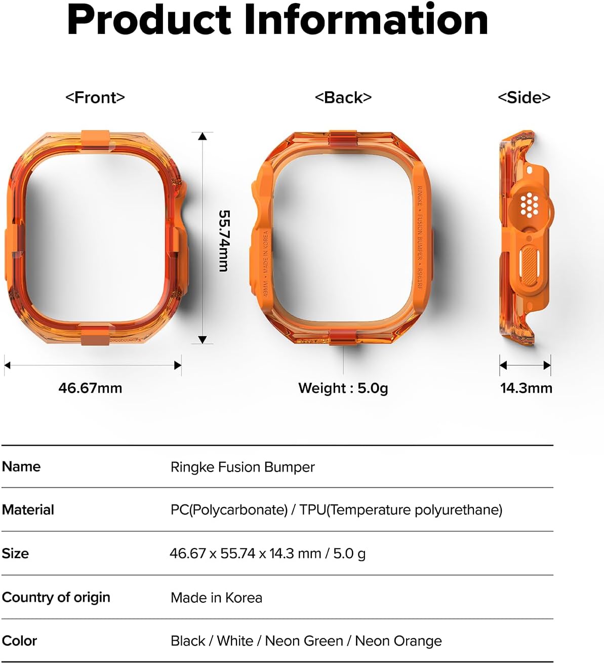 Ringke Fusion Bumper for Apple Watch Ultra 3/2/1 Case (49 mm) [Stylish Double-Layer] Easy to Install Lightweight Cover for Women, Men - Neon Orange - Image 7