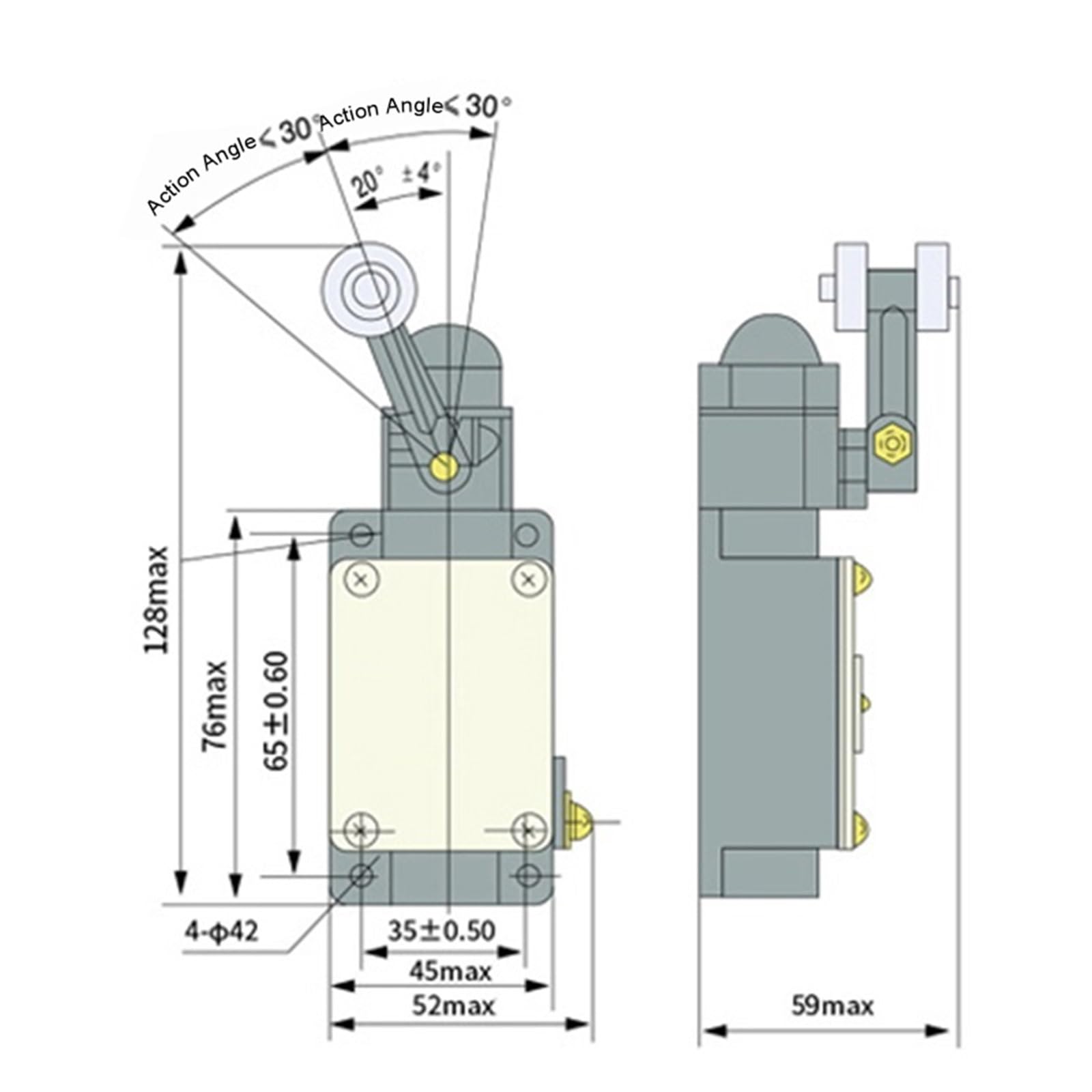 Microinterruptor de límite basculante de recorrido LX19-111, con retorno automático instantáneo, sin rosca, carcasa de aluminio, 5 A, IP62(LX19-111)