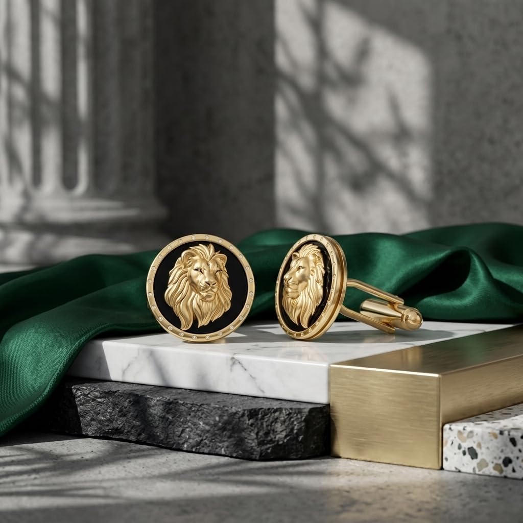 Cufflinks for Men Sterling Silver Lion Black Onyx Cufflinks Black Onyx Jewelry for Men Father