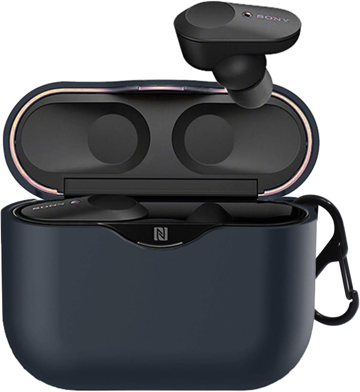 Silicone Cover Case for Sony WF-1000XM3 Wireless Earbuds, Upgraded One-Piece Anti-Lost & Shockproof Earbud Protection Pouch/Silicone Case Cover with Keychain Compatible with Sony Earphone (Blue)