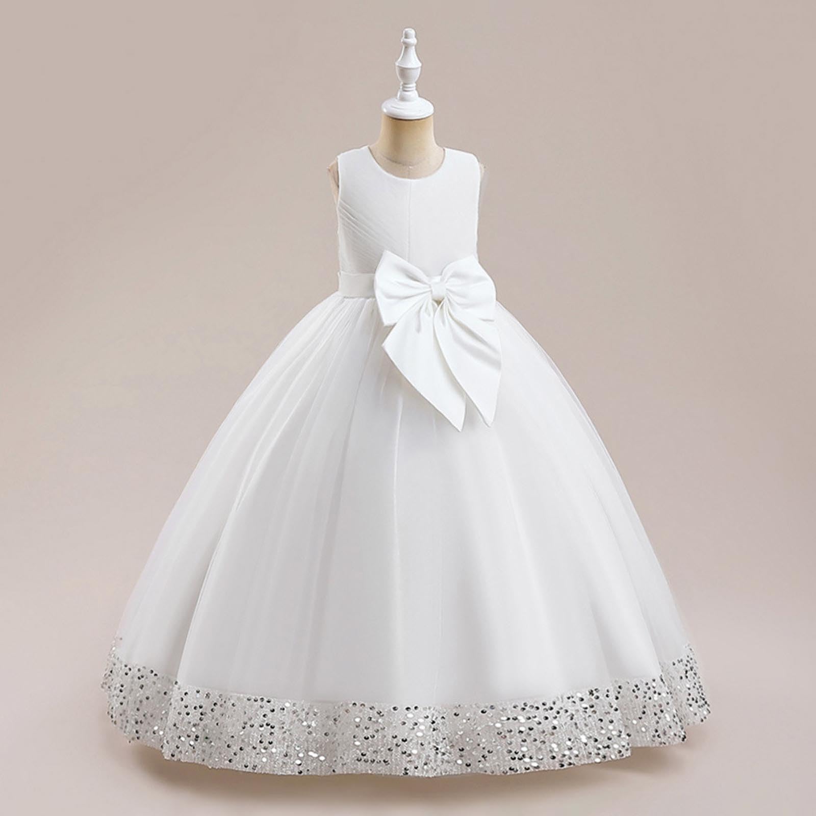 Générique Vestito da Principessa Ragazza Cerimonia Sera Battesimo Gala Abito da Sera Paillettes Ricamo Chic Manica Lunga Bambina Damigella d'Onore Prom A11