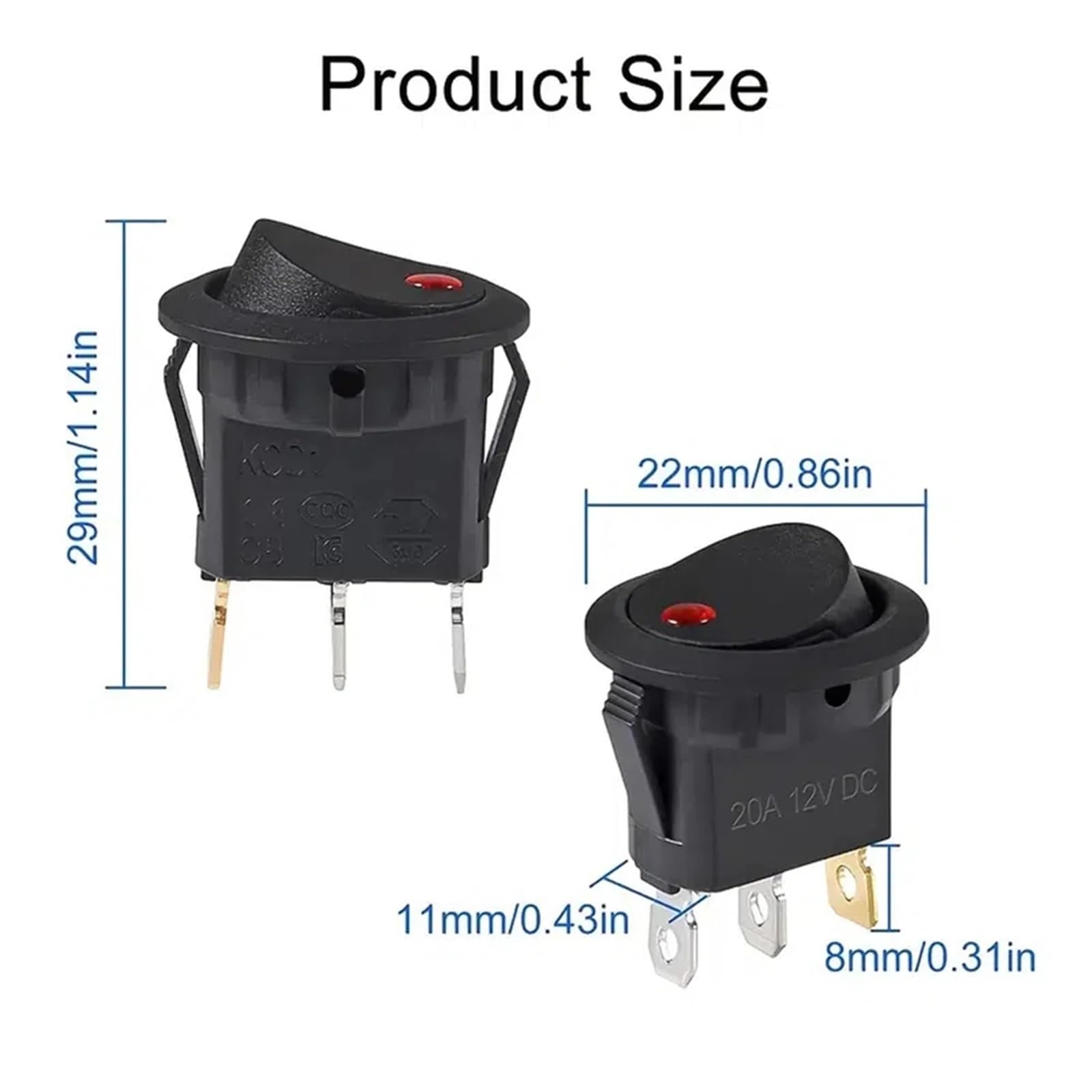 4 interruptores basculantes iluminados, Resistentes al Agua, CC 12 V, 20 A, Redondos, de 3 Pines, for Coche, Barco, camión. Interruptor Basculante(Oranje)