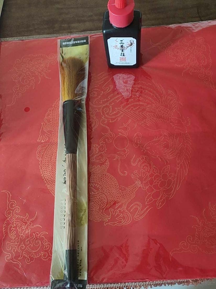 2 Pinceaux Calligraphie Chinoise - Poils Loup Et Mouton - 27 Cm, Manche Bois, Pour Débutants Et Pros - 6